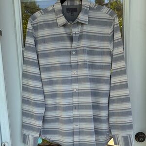 Vince Men's Casual Striped Shirt - Gray and White